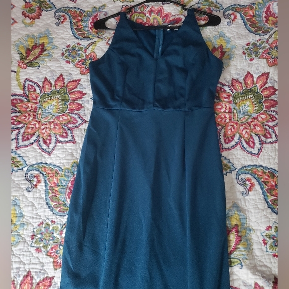 Mermaid Flare Fitted V-neck Maxi Dress In Teal Size M Manydress - Picture 4 of 6